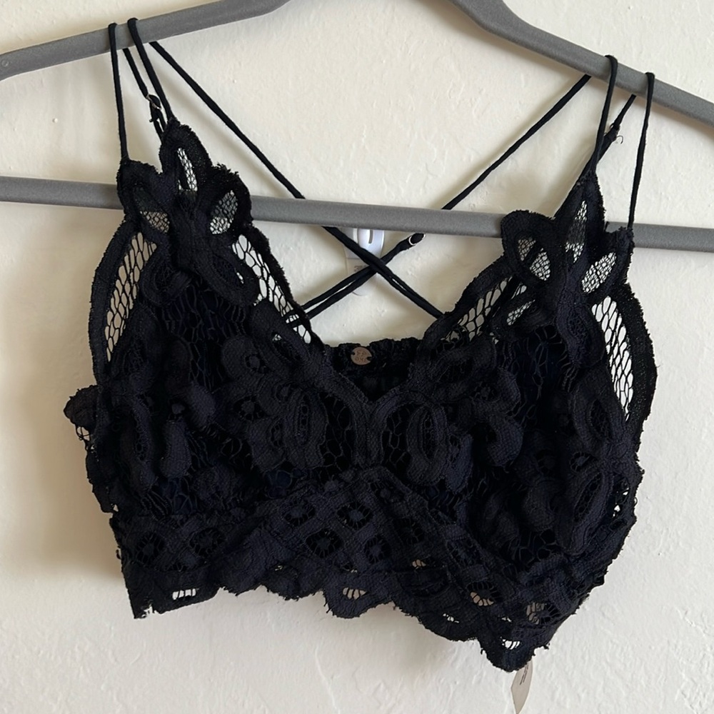 Free People Lace Racerback Bralette Black Size Small